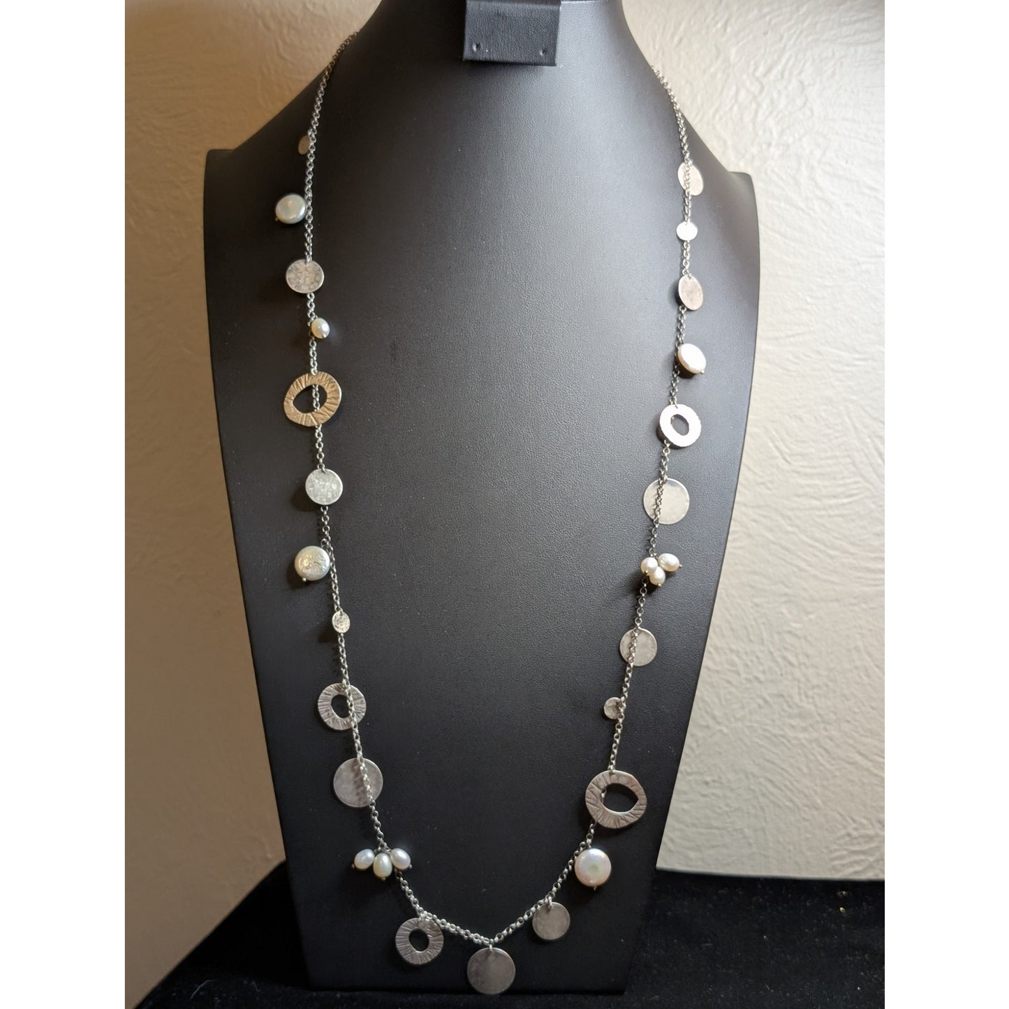 SILPADA Retired Pearl of a Girl Sterling Silver Coin & Pearl Dangle 36" Necklace
