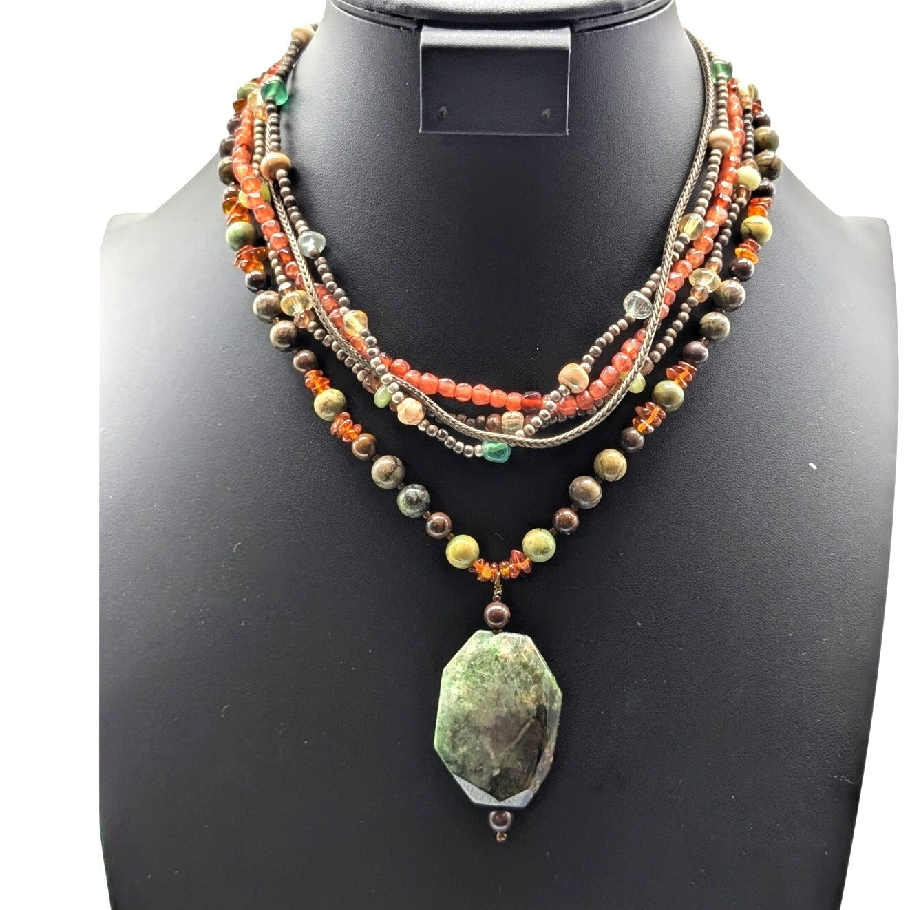 Lot of Two Boho Glass & Stone Bead Necklaces