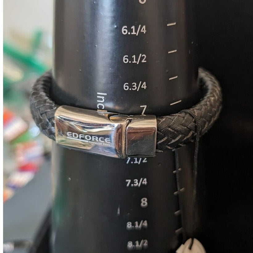 EDFORCE Stainless Steel Black Braided Leather Bracelet NWT