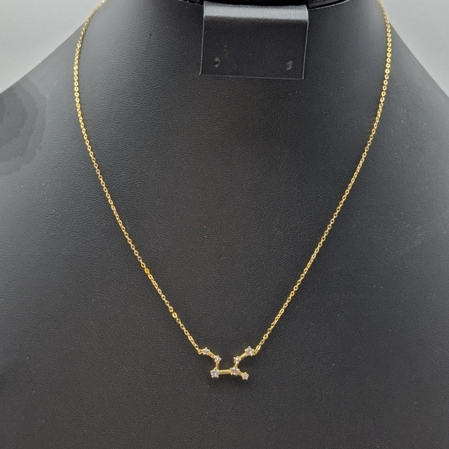 925 Sterling Silver Vermeil Yellow Tone Crystal Virgo Zodiac Star Sign Necklace