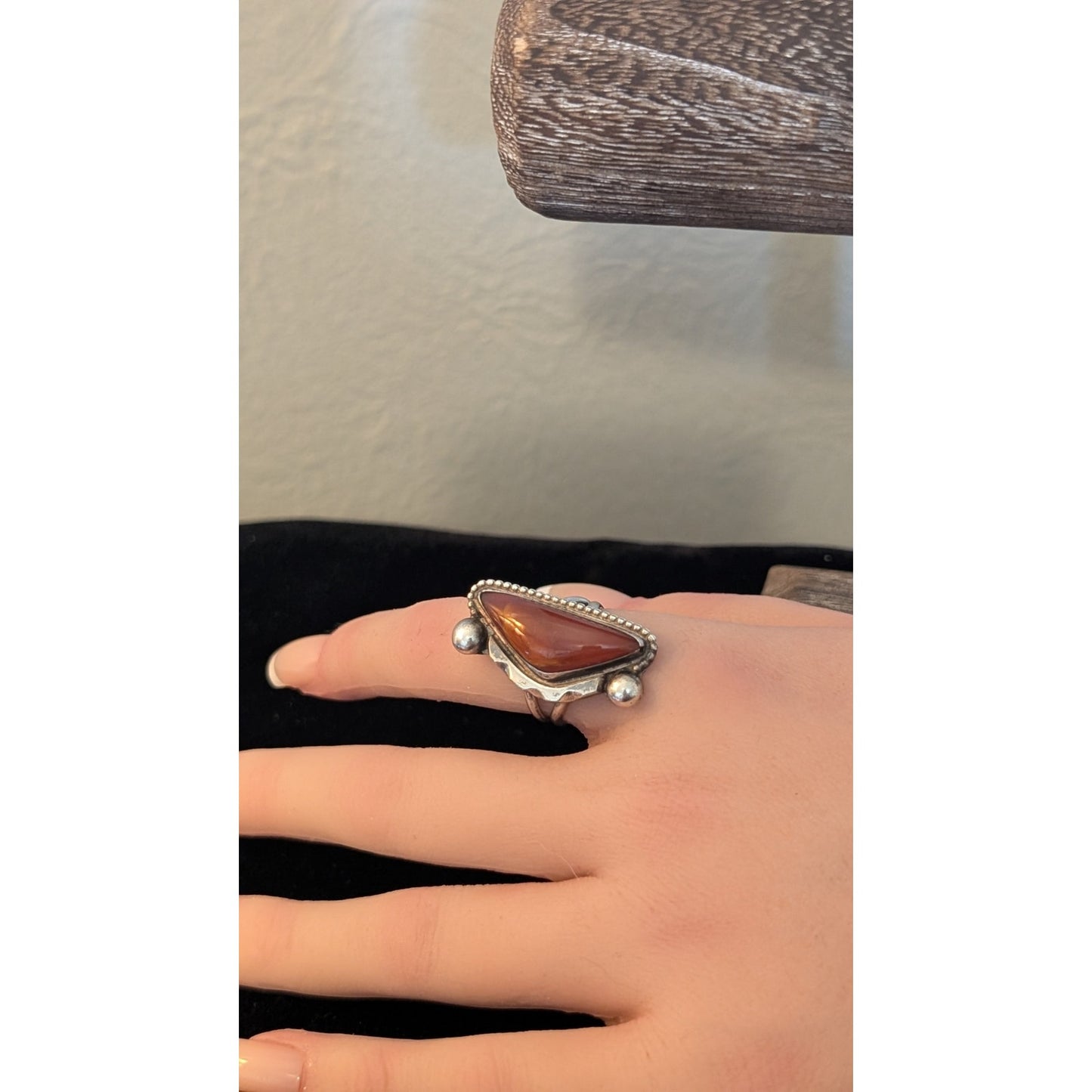 Vintage Navajo Native American Red Stone 925 Sterling Silver Ring Size 6.5