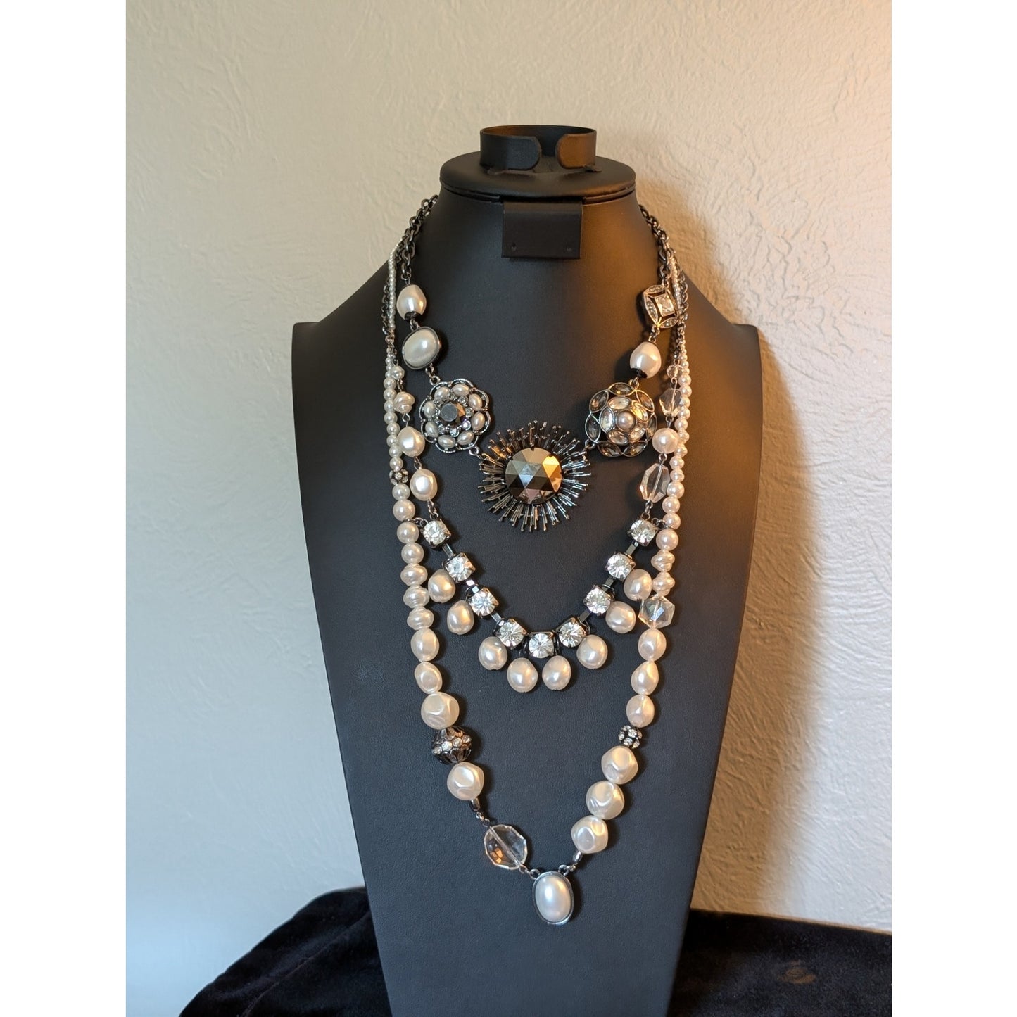 Three Chico's Layering Pearl Crystal Statement Necklaces