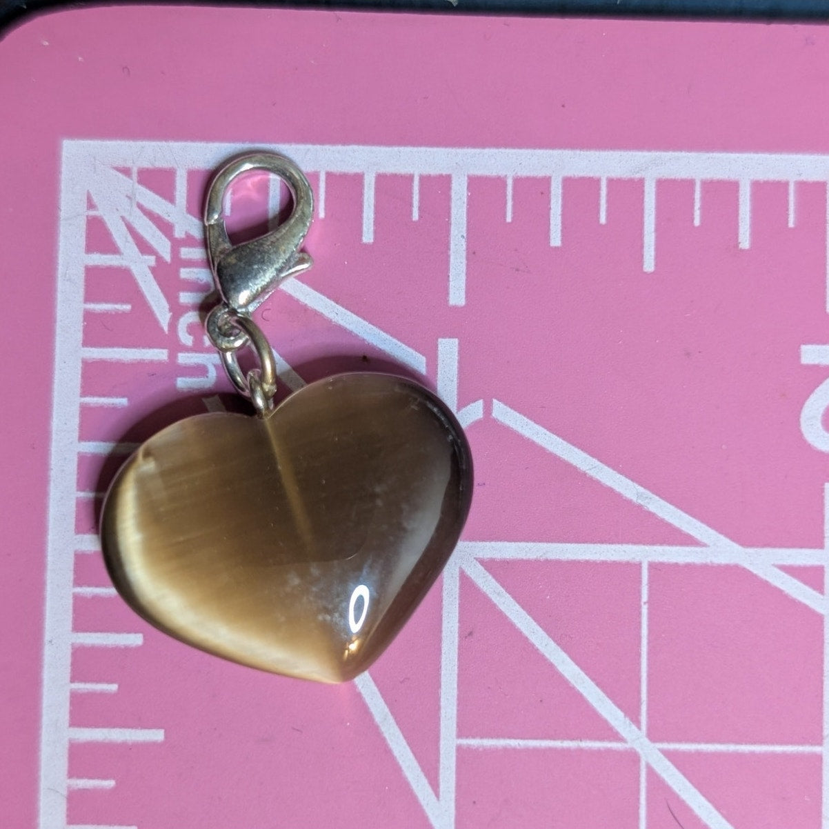 Vintage Brown Cats Eye Glass Heart Charm