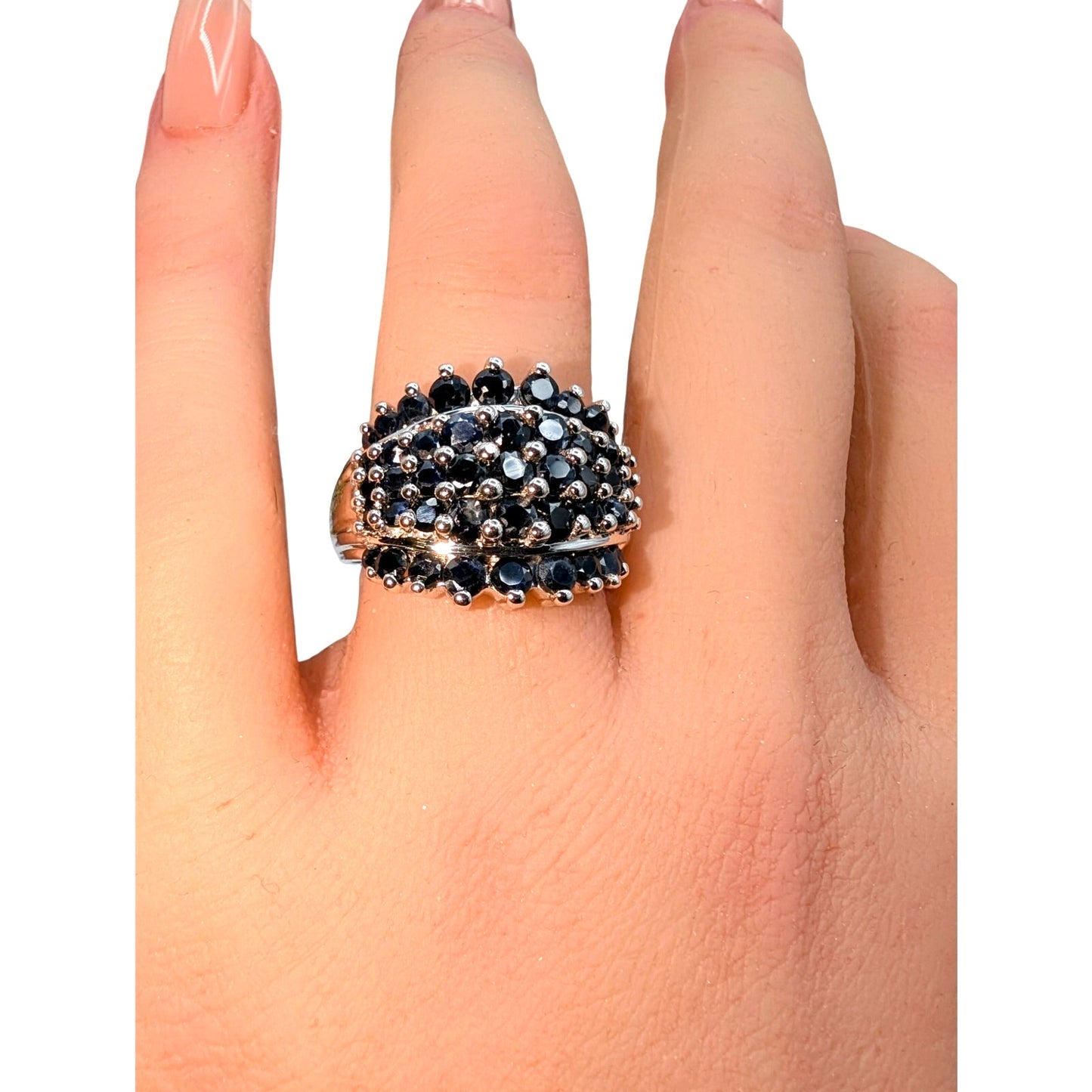 925 Sterling Silver India Test as Sapphire Cluster Ring Size 6.75