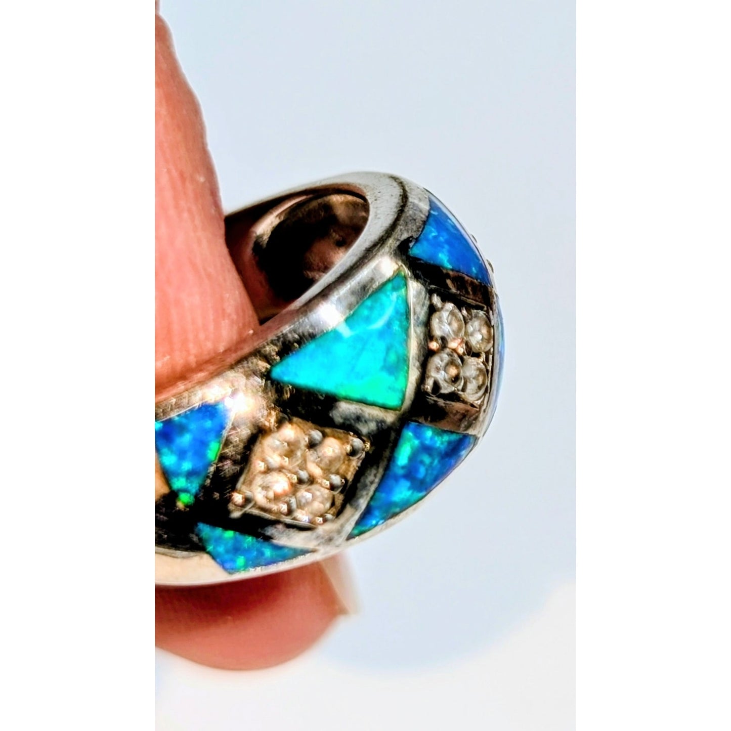 Vintage 925 Sterling Silver Opal CZ Band Ring Size 6