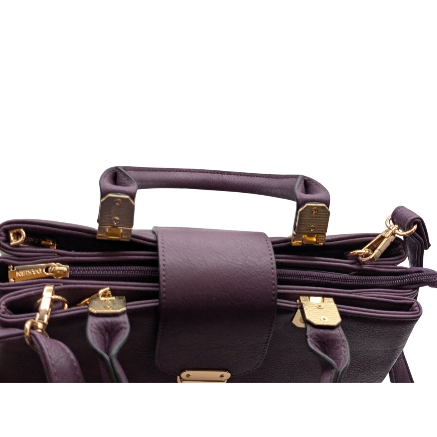 Dasein Purple Leather Gold Tone Metal Three Large Compartment Satchel Handbag