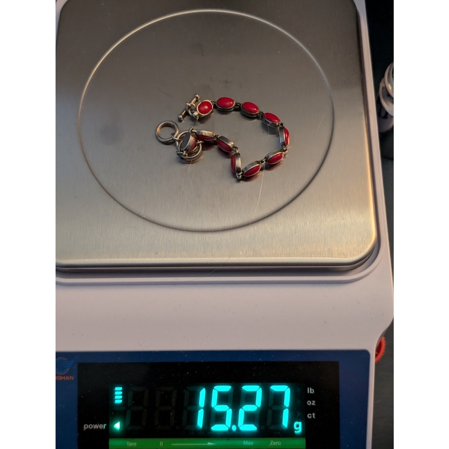 925 Sterling Silver Brilliant Red Coral Toggle Bracelet