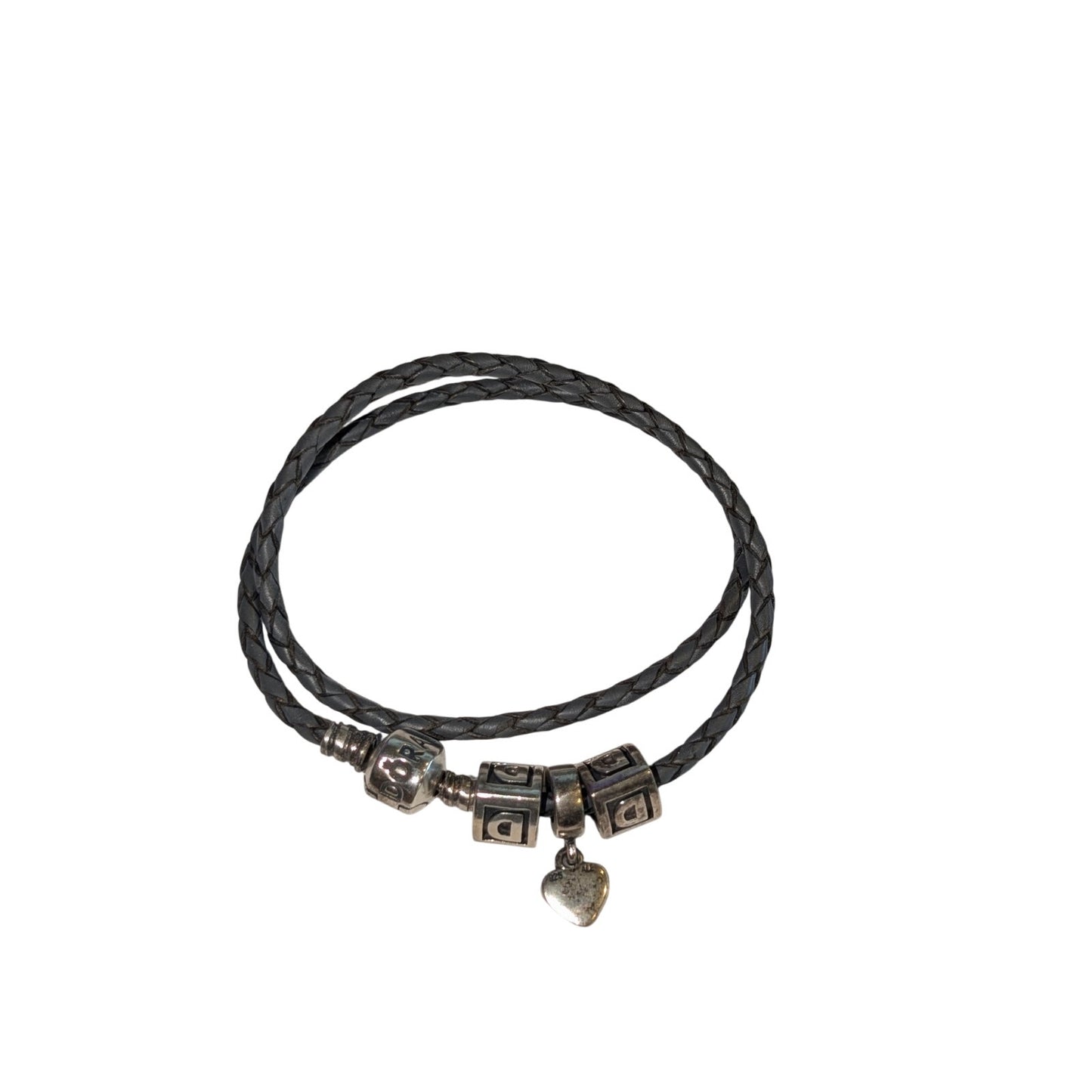 Genuine Pandora 925 Sterling Dark Brown Double Braided Leather Wrap Bracelet