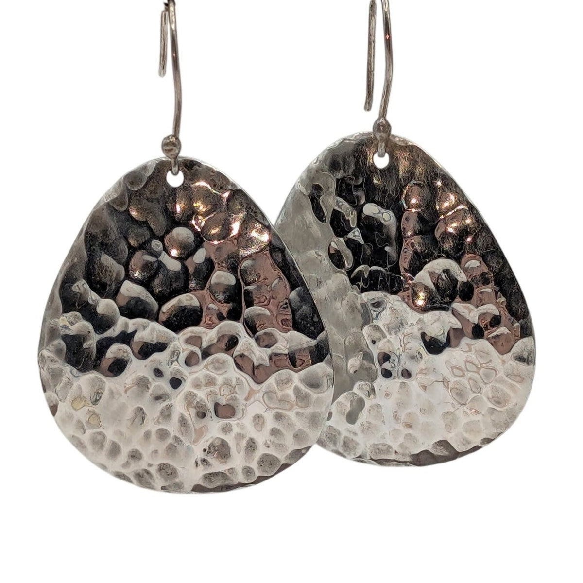 925 Mexico Sterling Silver Hammered Finish Large Teardrop Dangle Wire Earrings