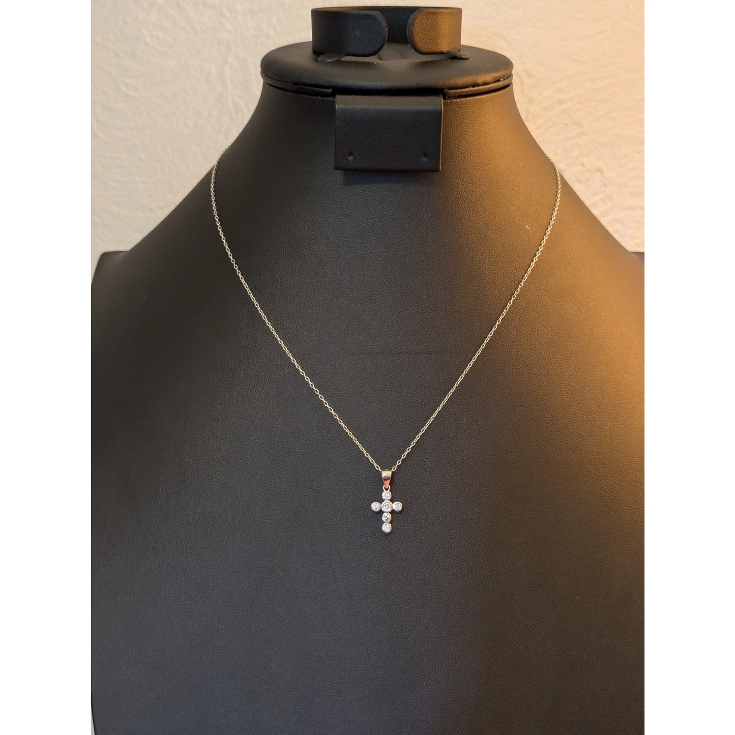 Six Bezel Set Clear Crystal CZ Cross Sterling 18" Necklace