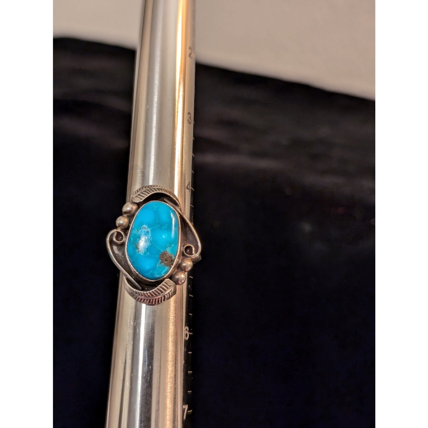 Vtg Southwestern Sterling Blue Turquoise Split Shank Feather Bead Ring Size 5