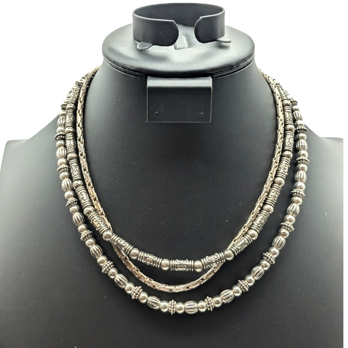Lot of Three Chunky Silver Tone Beaded Chain Necklaces