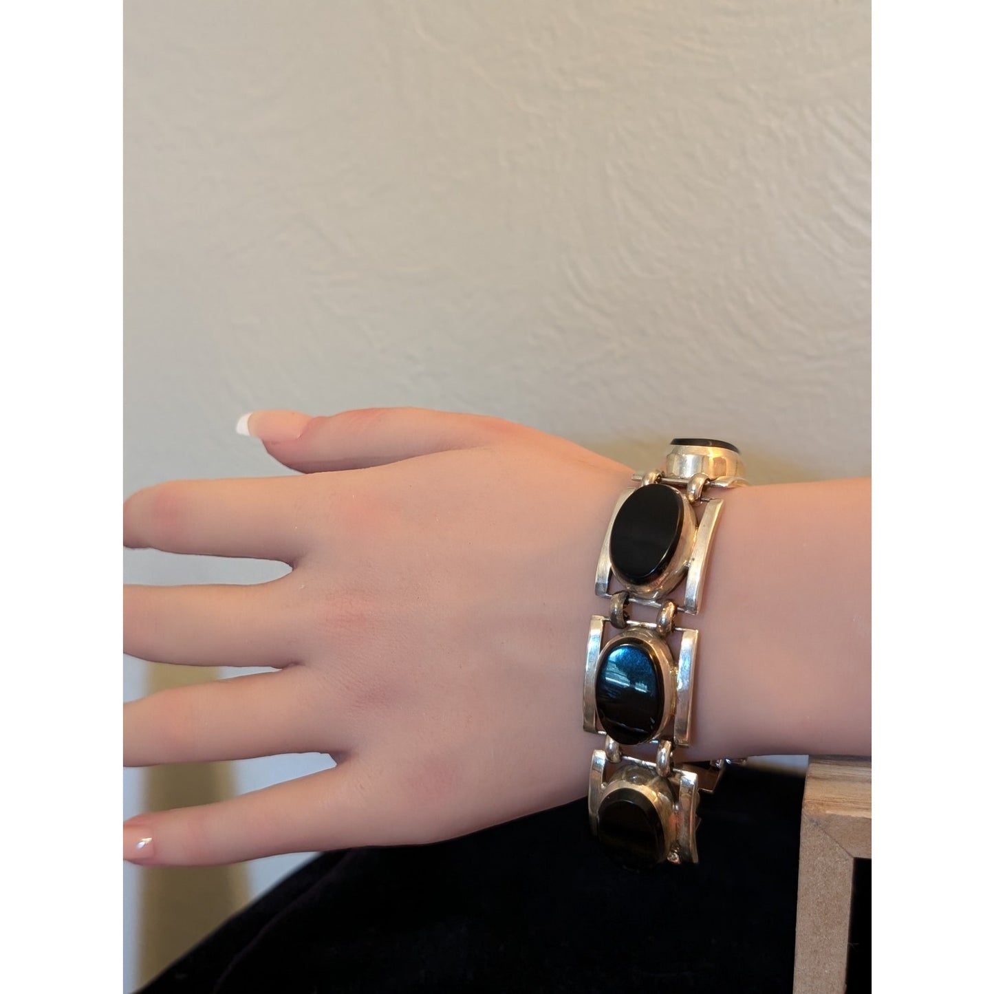 Taxco 925 Heavy Chunky Six Black Stone Bracelet