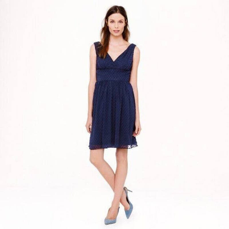J CREW Sleeveless Marlowe Dress in Navy Swiss Dot Womens Sz 4