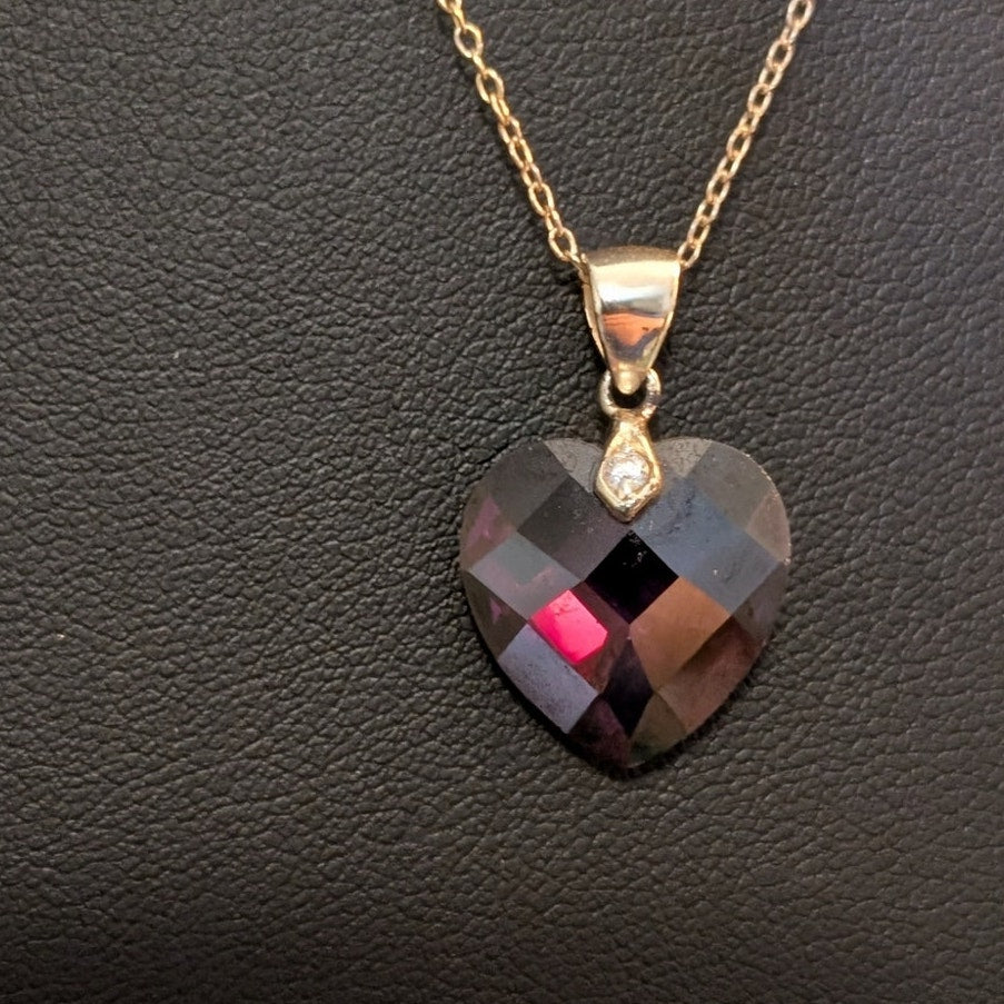 Vintage Faceted Purple Heart Crystal 925 Sterling HAN Pendant 18" Necklace