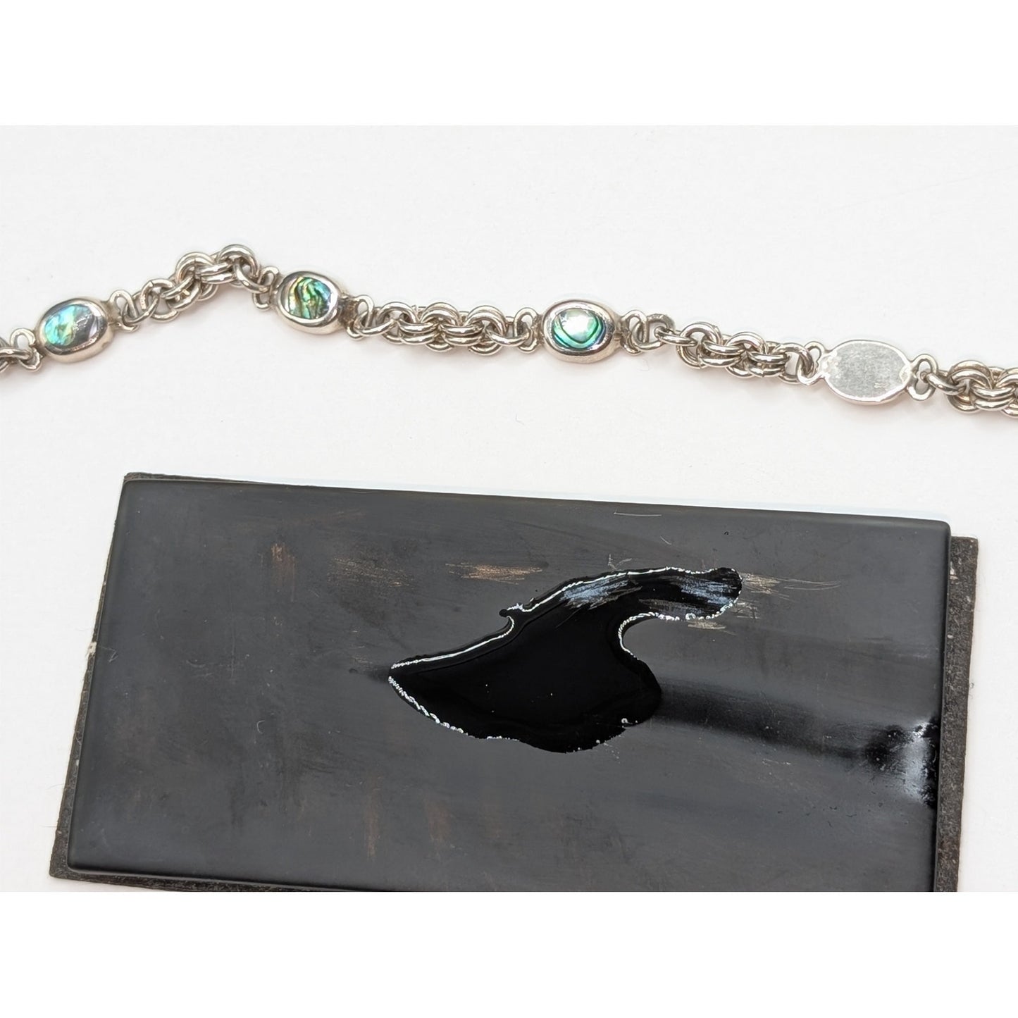Vintage 925 Sterling Silver Abalone Shell Chain Bracelet