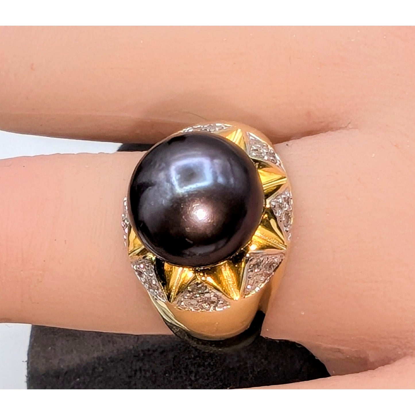 925 Sterling Gold Vermeil Purple Pearl & Diamond Accent Statement Ring Size 6.75