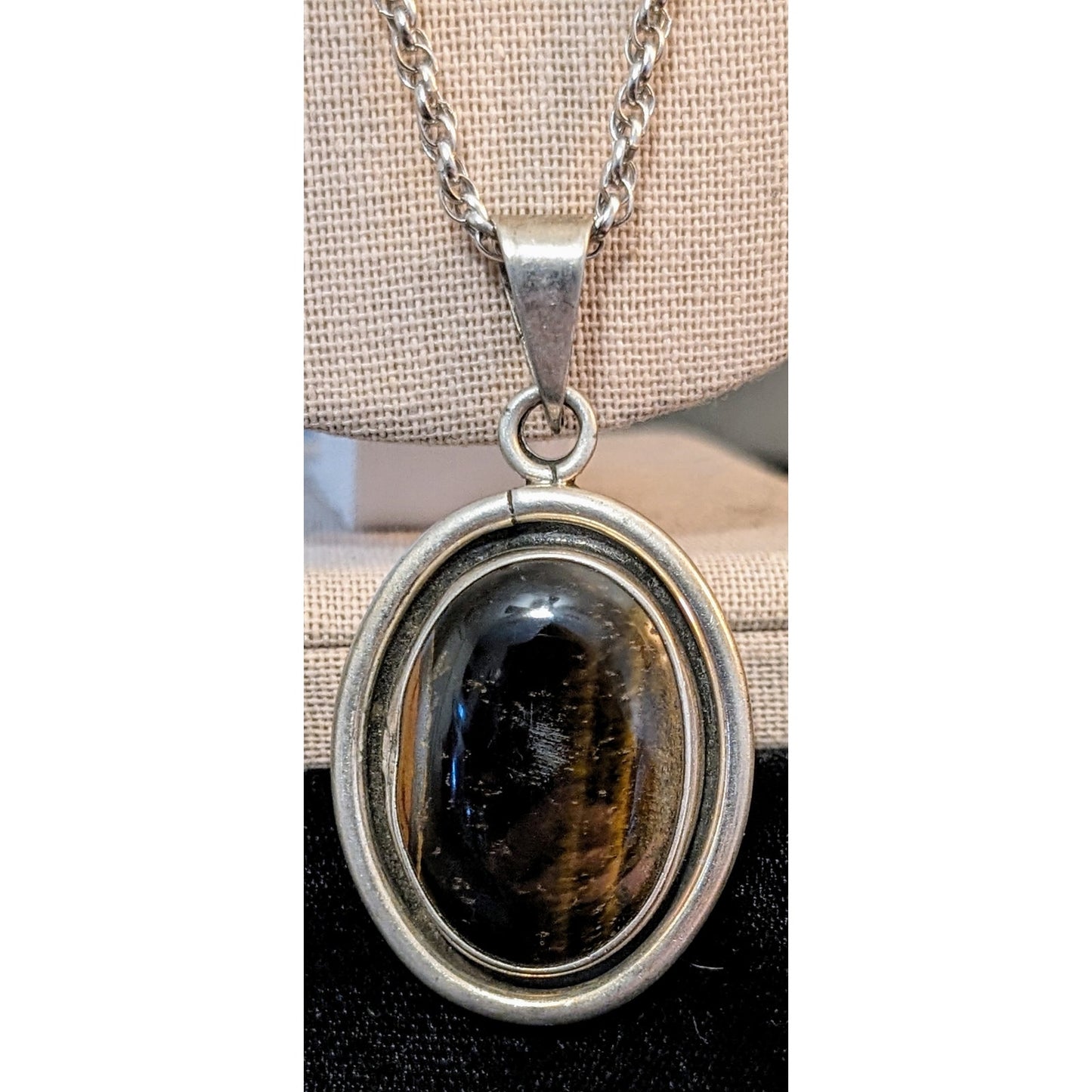 Vintage Barton Allen Ballou Sterling Chain W/ Taxco Silver Bezel Set Tigers Eye