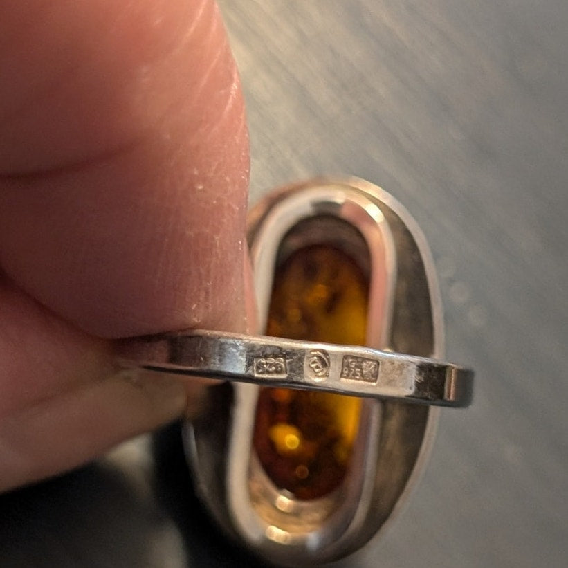 Vintage Polish Gdansk Amber 925 Ring & Amber Marked KW 925 Bracelet Set