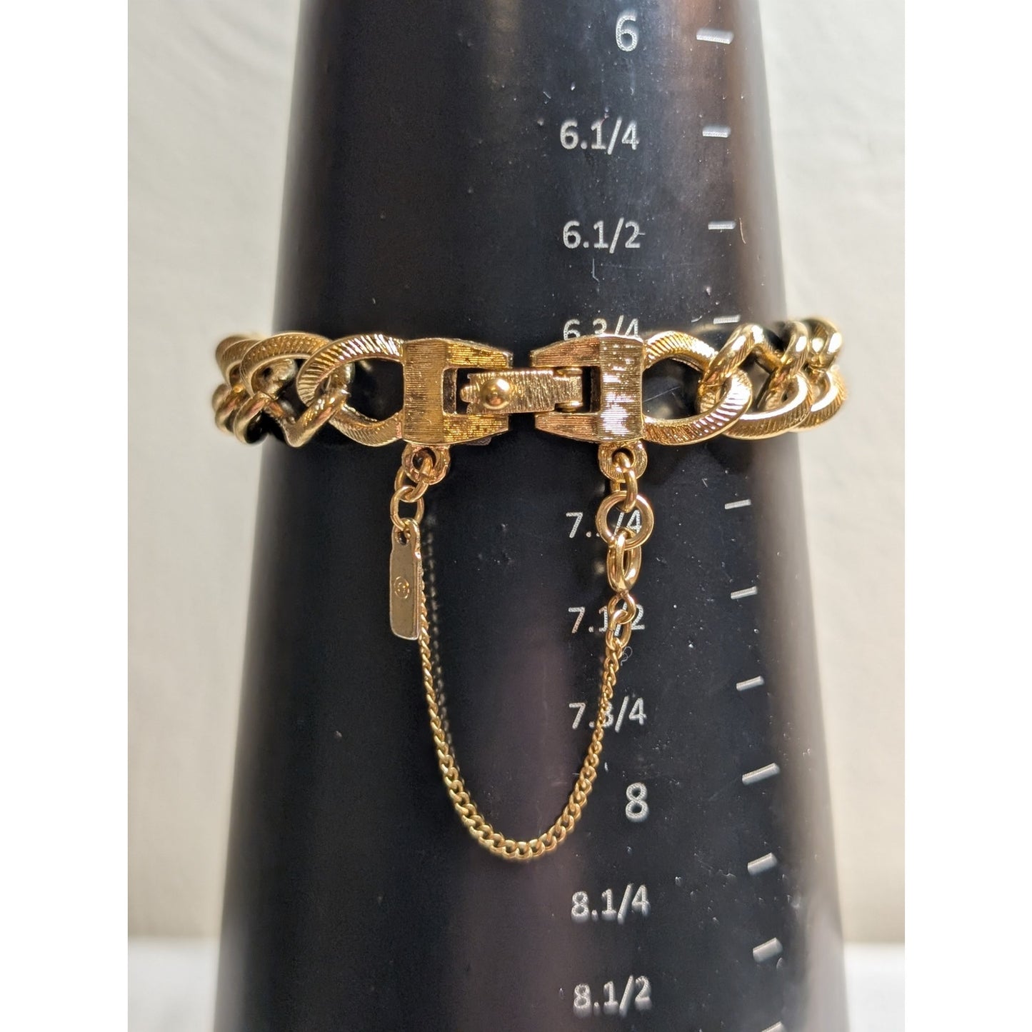 MONET Vintage Gold Tone Textured Cuban Link Safety Chain Charm Bracelet