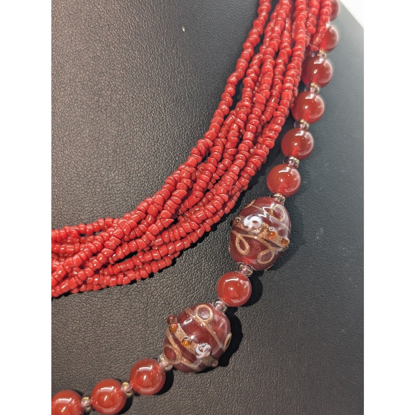Lot of Boho Cranberry/Brick Color Beaded Necklaces & Earrings