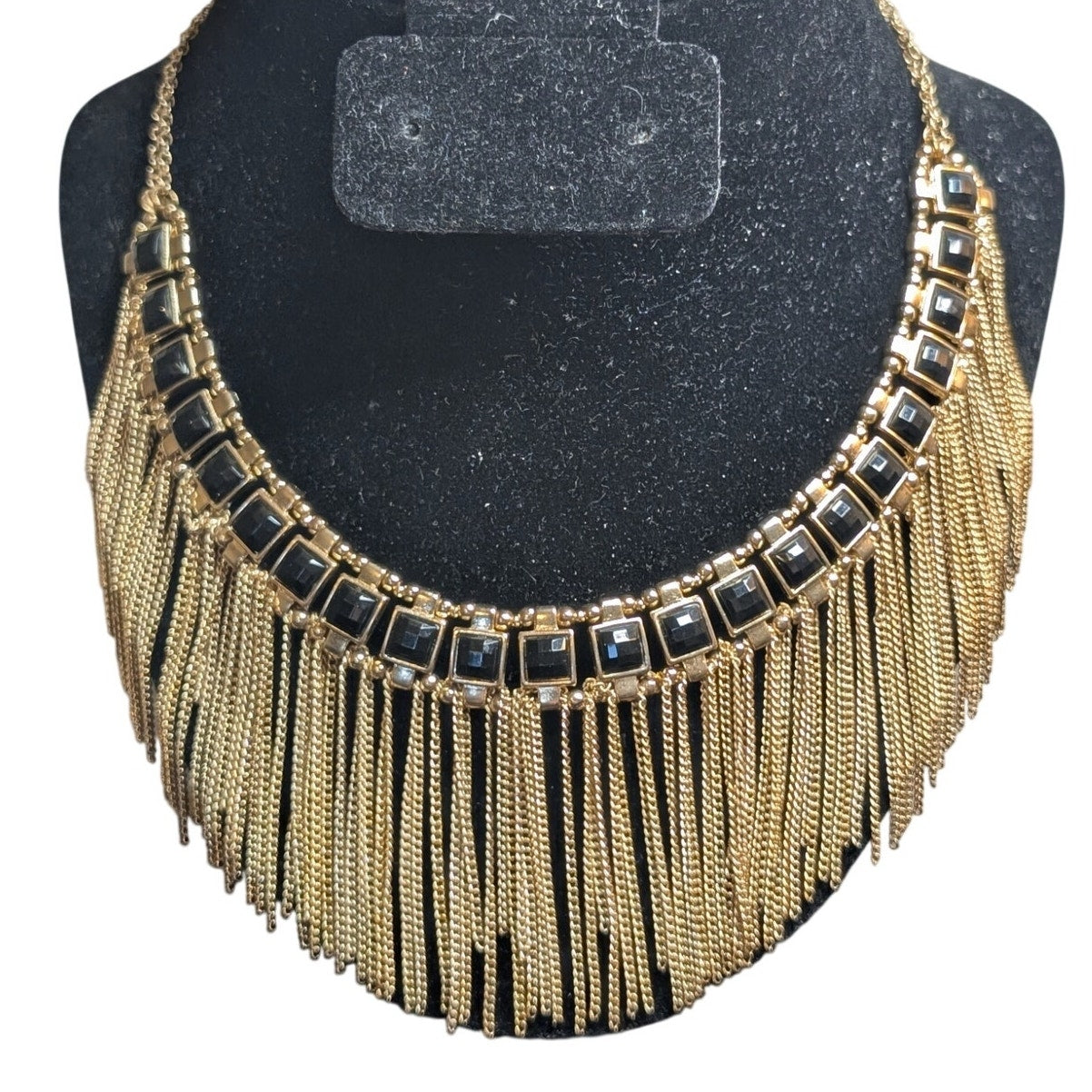Gold Tone Beaded Chain Fringe Collar 16"-18" Necklace
