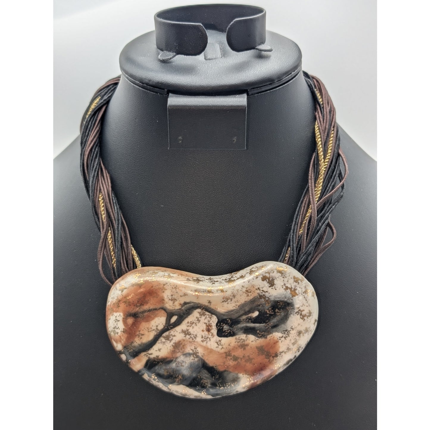 Artist Carol Halmy Ceramic Multi-Corded Pendant Hook Clasp 16.5" Necklace