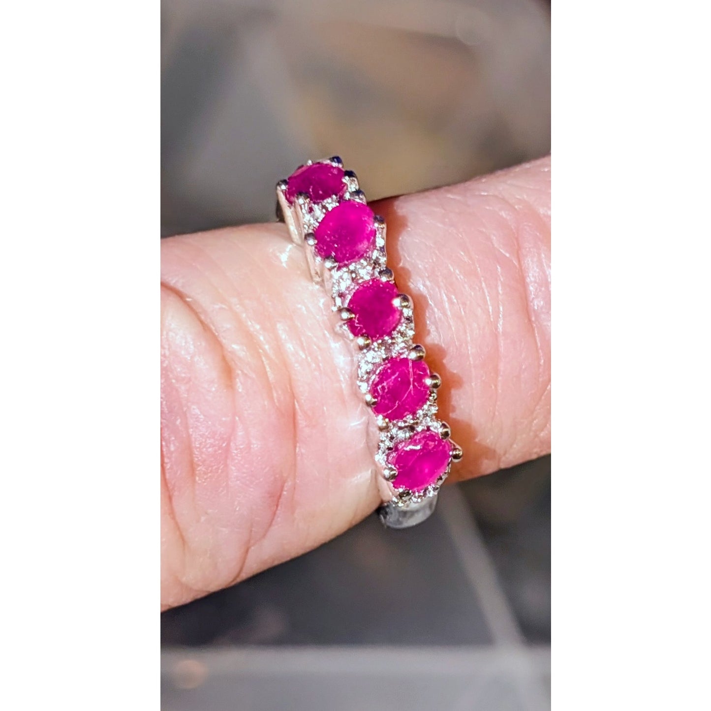 925 Sterling Ruby Diamond Band Ring Size 7