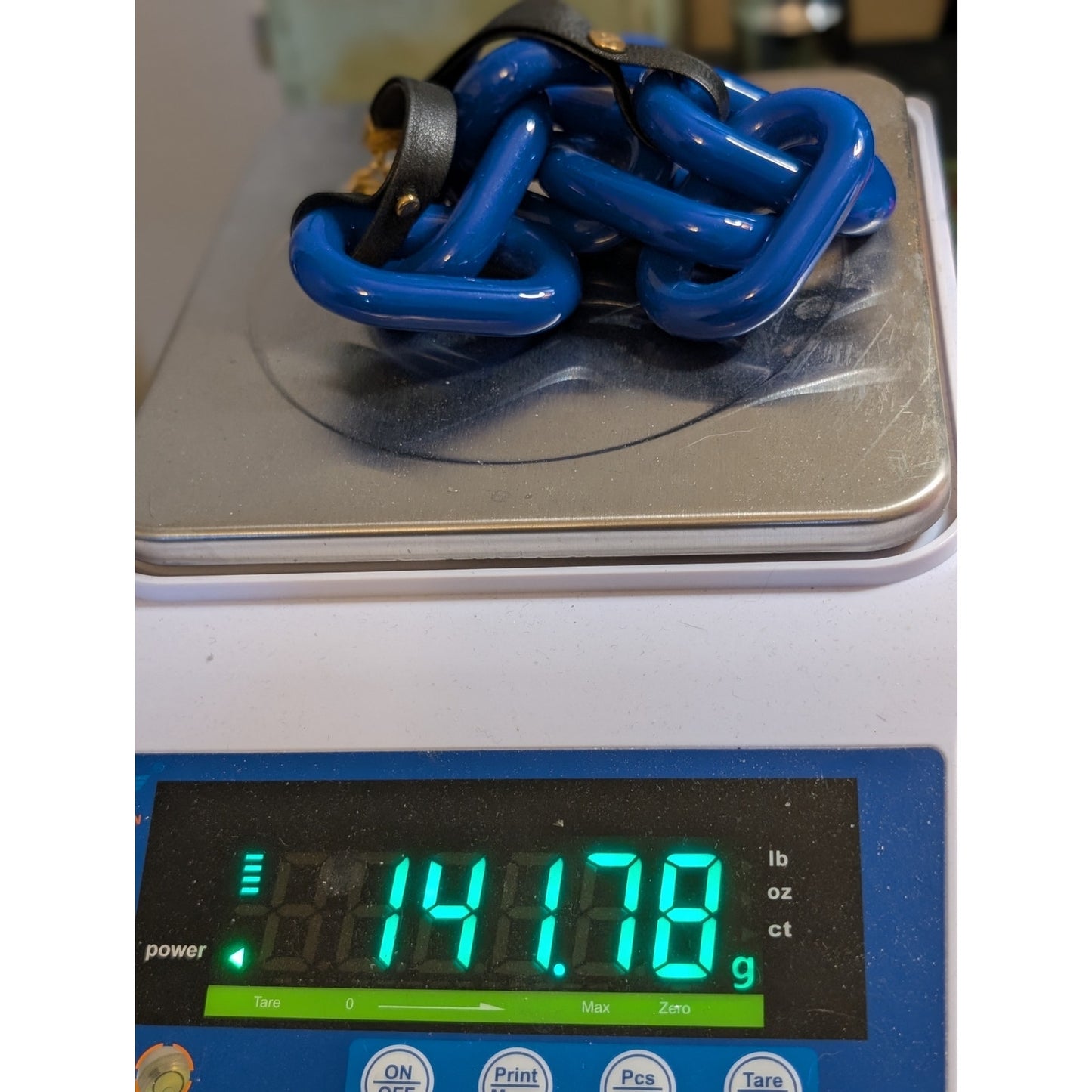 RARE Stamped BEN AMUN Blue Lucite Large Cuban Link Chain 22" Necklace