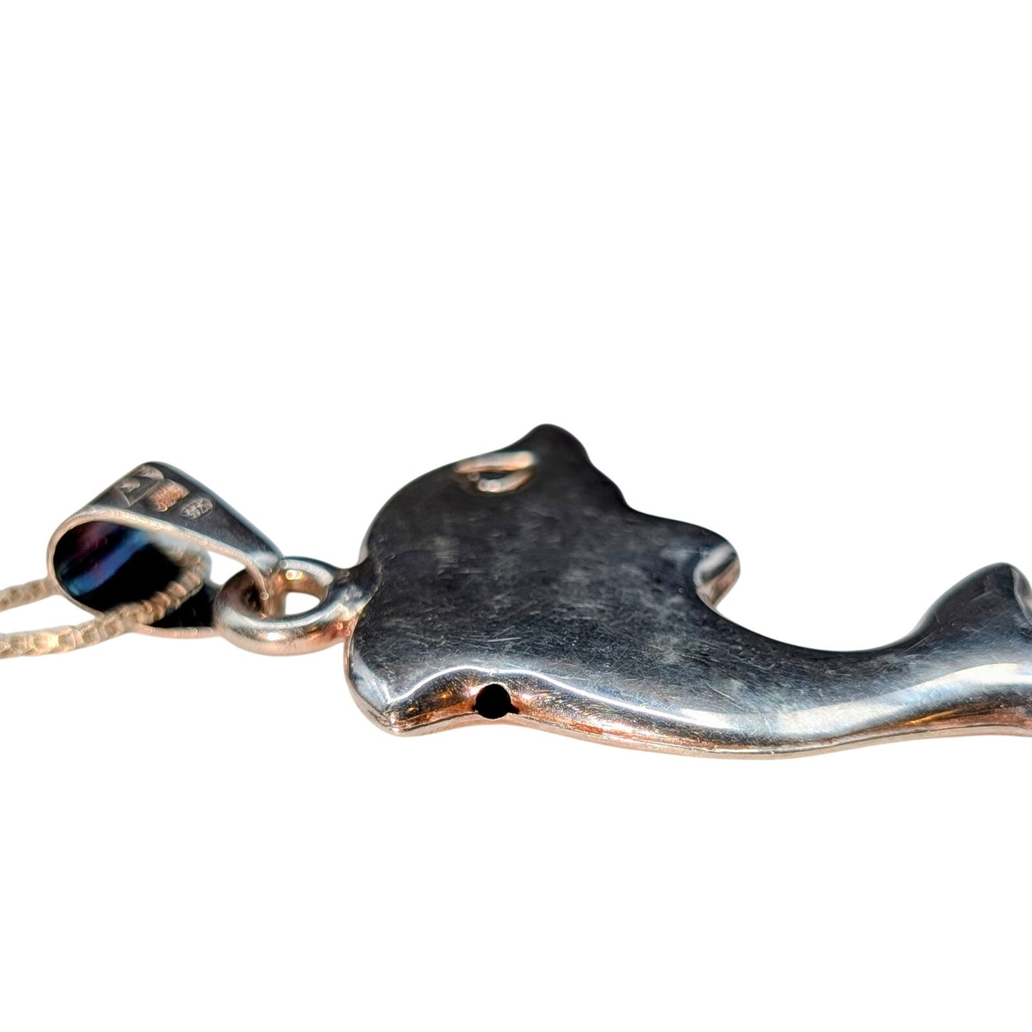 Rare VTG Signed Alunno and Stendardi 925 Sterling Large Dolphin Pendant Necklace