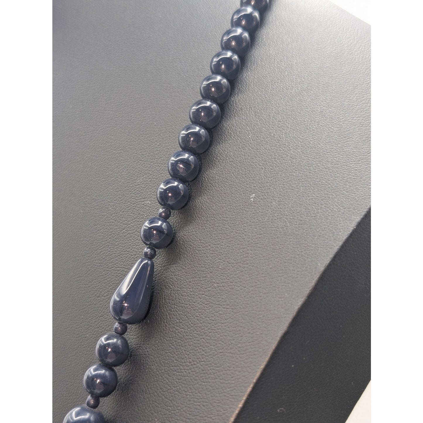 Navy Glass Multi-Shape Bead 36" Single Strand Necklace W/ Lobster Clasp