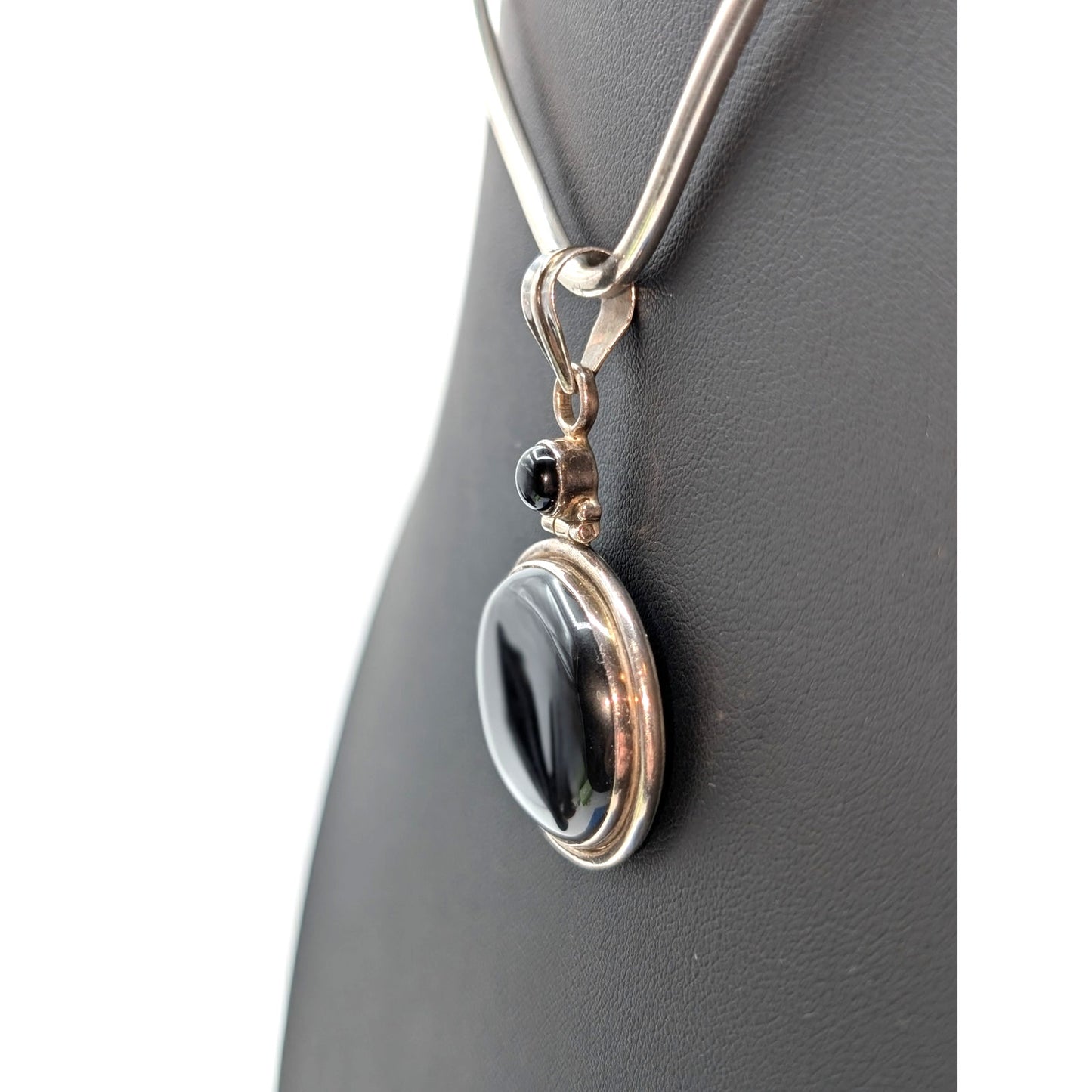 Vintage 925 Sterling Silver Hinged Bezel Set Two Black Stone Pendant Only