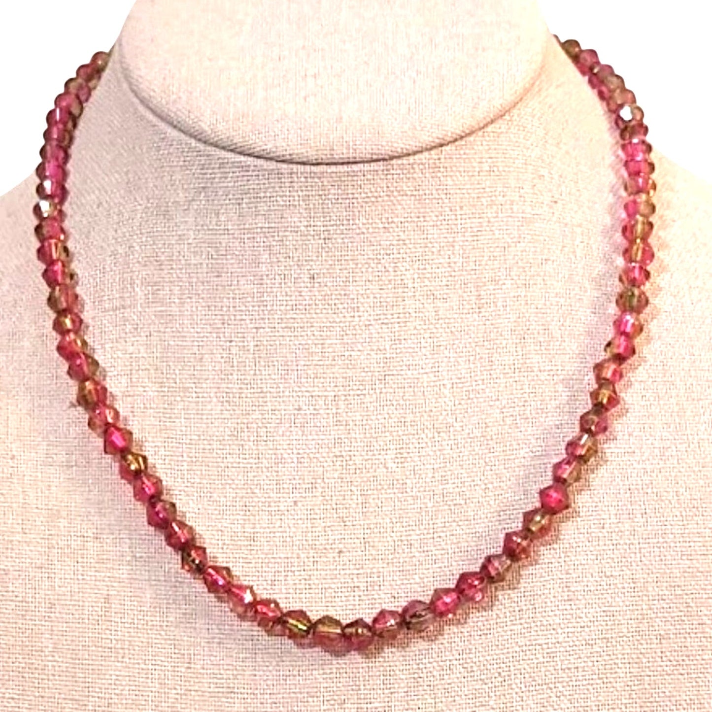 Pink & Green Bicone Acrylic Bead Necklace Strung on Wire with Hook Clasp