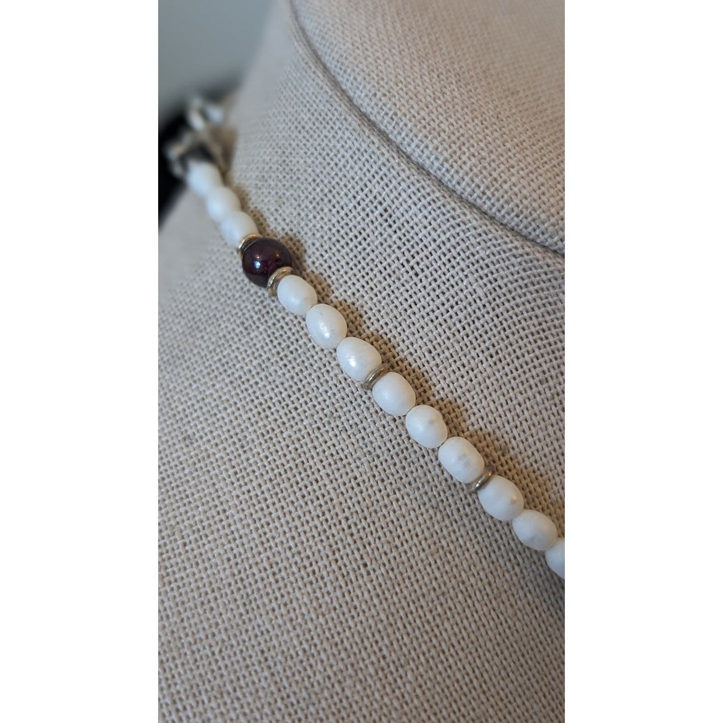 DEL Sterling Amber Heart Amber Garnet Freshwater Pearl Pendant Necklace