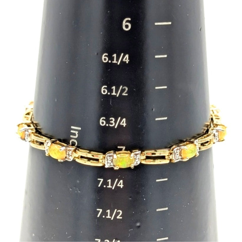 Vintage 925 Sterling Silver Vermeil Cat Eye Fire Opal Tennis Bracelet