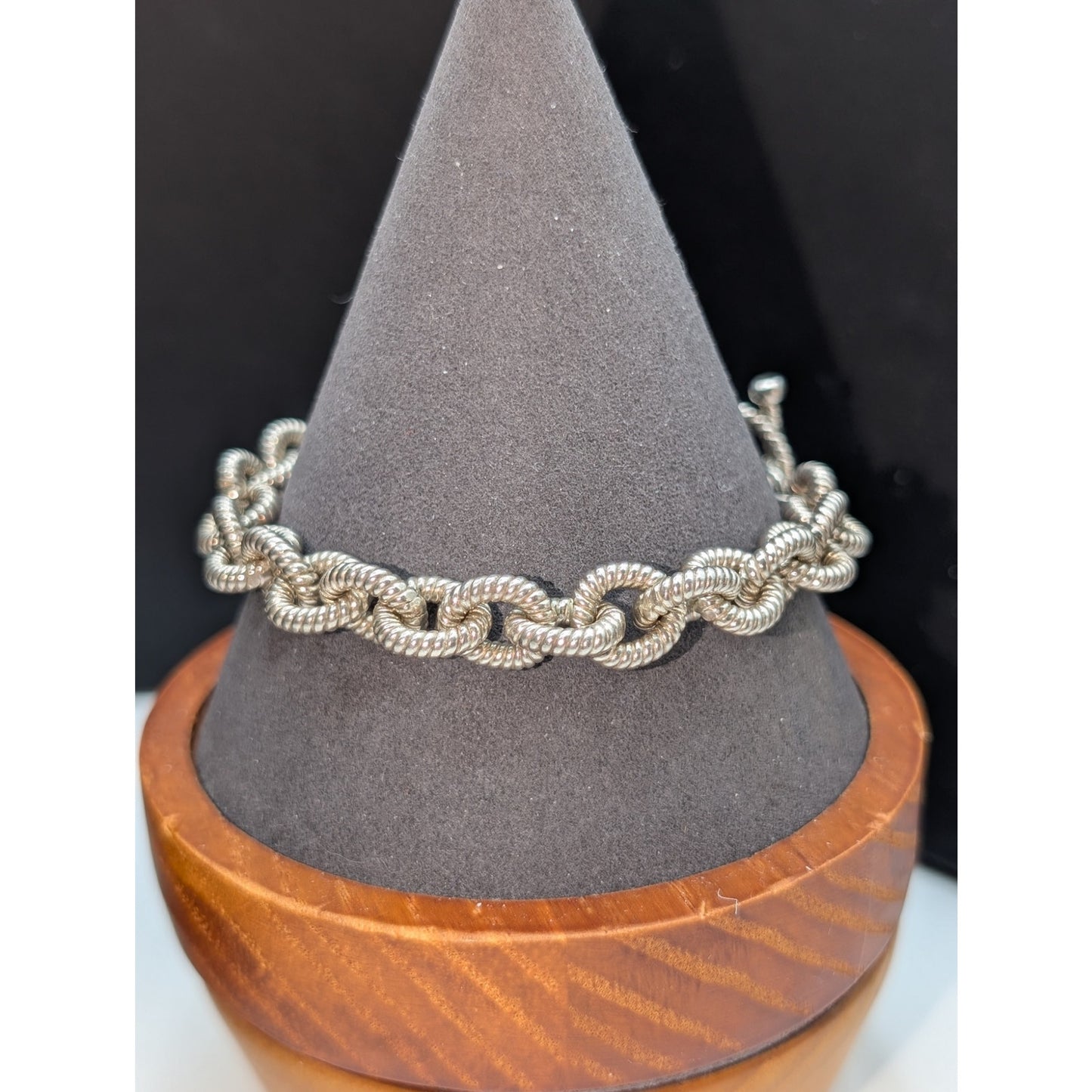 925 Sterling Silver Ribbed Chain Link Toggle Clasp Bracelet 38.31g