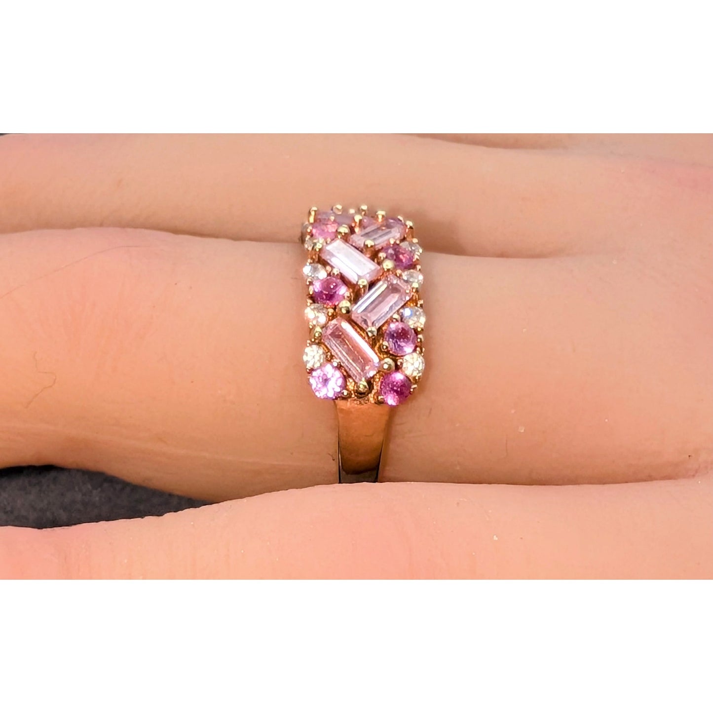 Pink Sapphire Pink & White CZ 18K Rose Gold 925 Sterling Silver Ring Size 6.75