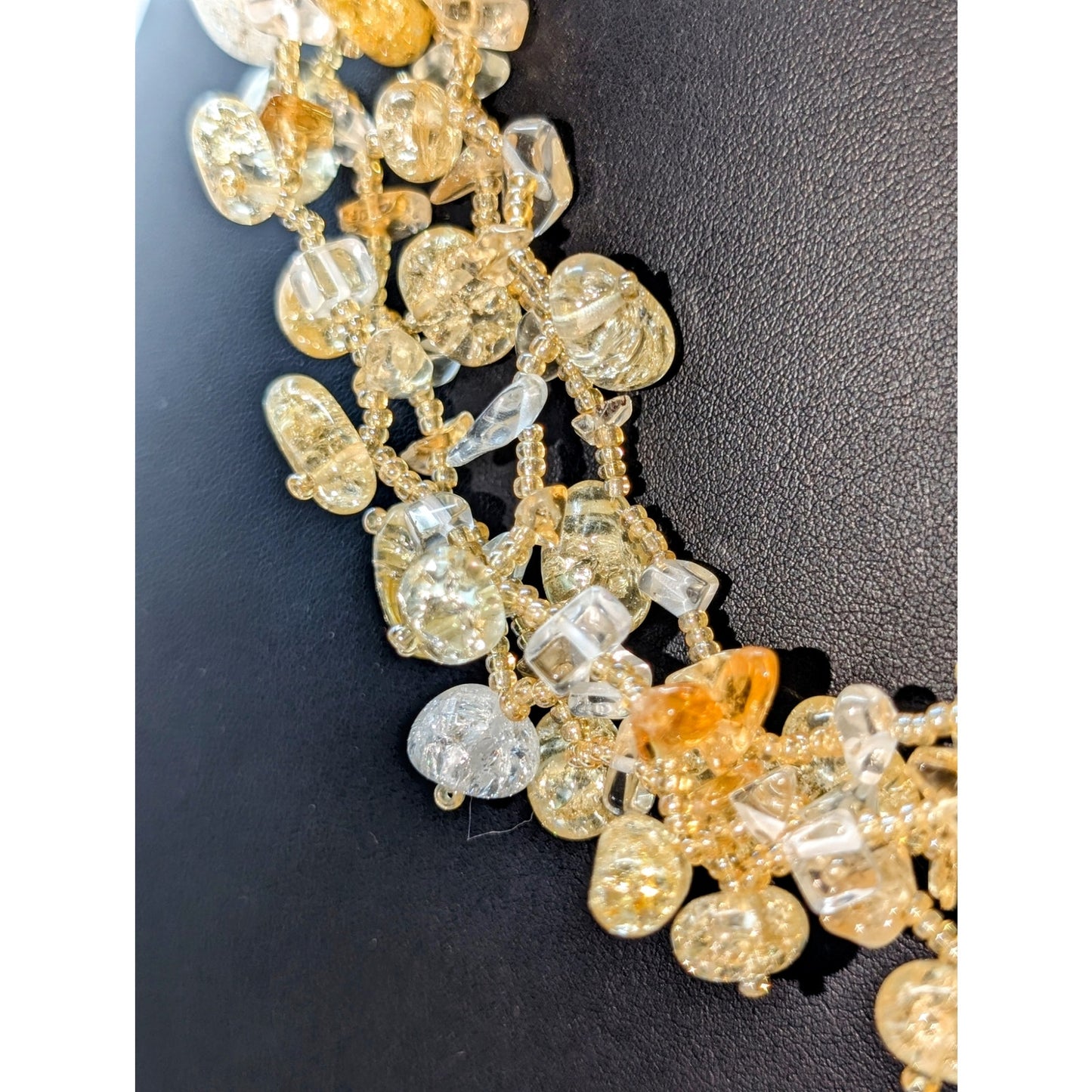 Cookie Lee Sunshiny Golds and Yellows Four Strand Glass Stone Bead Necklace