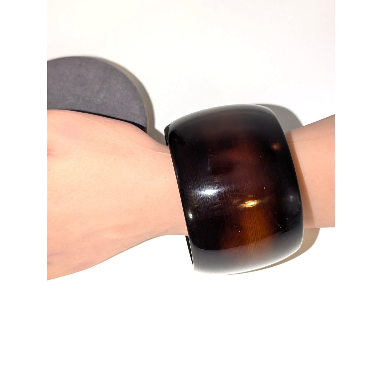 Vintage Cognac Stripe Simichrome Tested Heavy Wide Bangle Bracelet 88.27g
