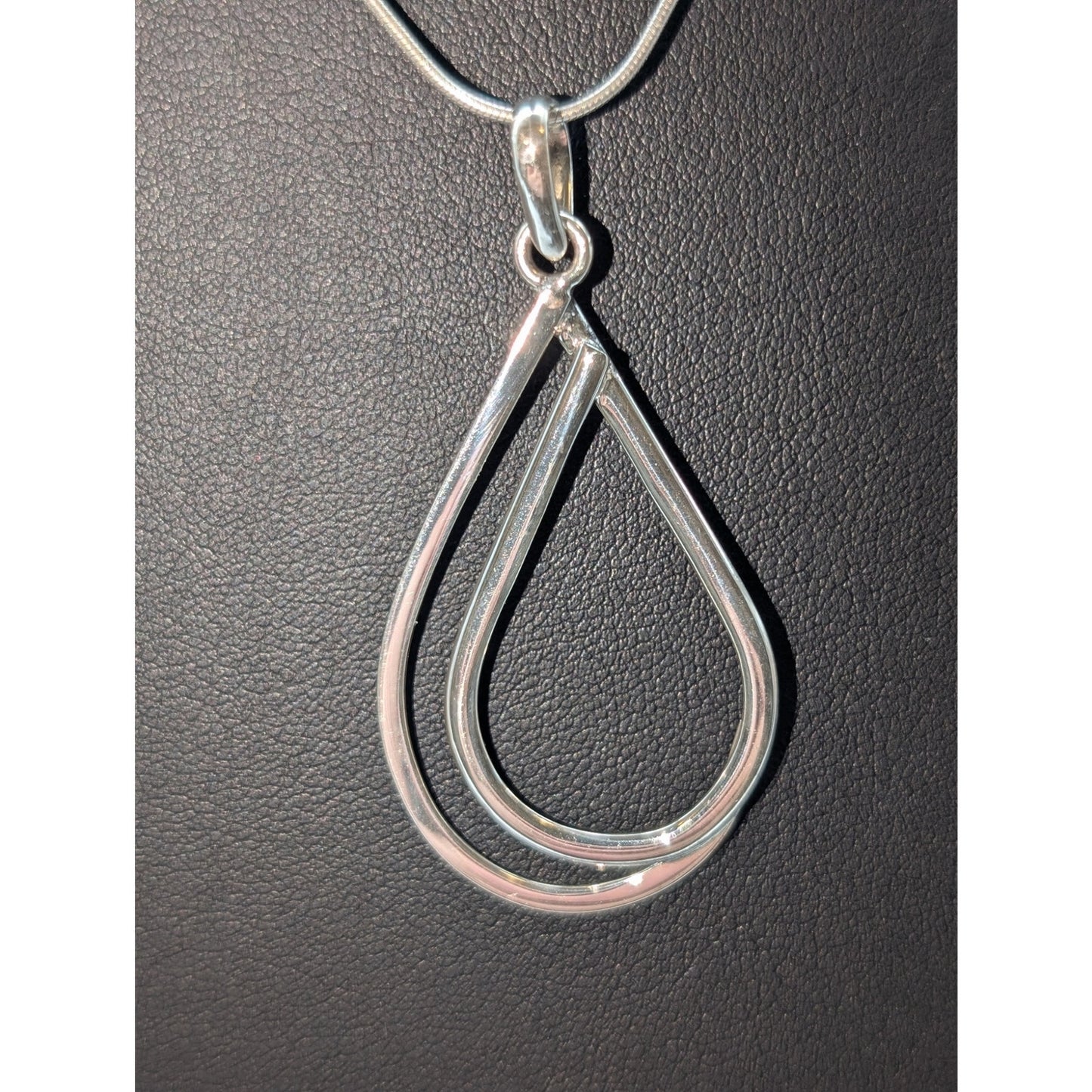 925 Sterling Silver Double Teardrop Pendant Snake Chain 18" Necklace