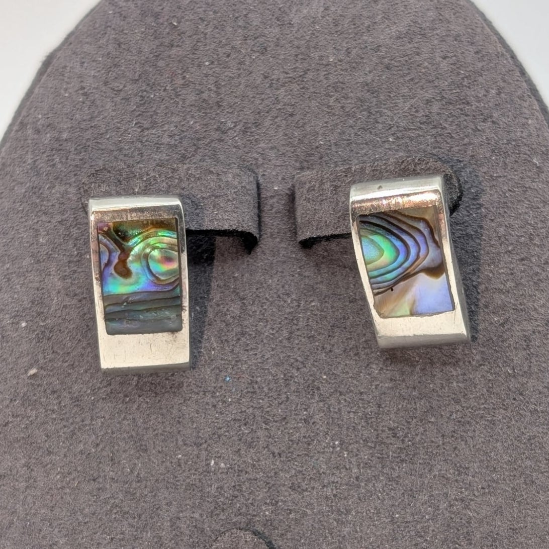 Vintage 925 Sterling Silver Abalone Shell Inlay Wave Earrings