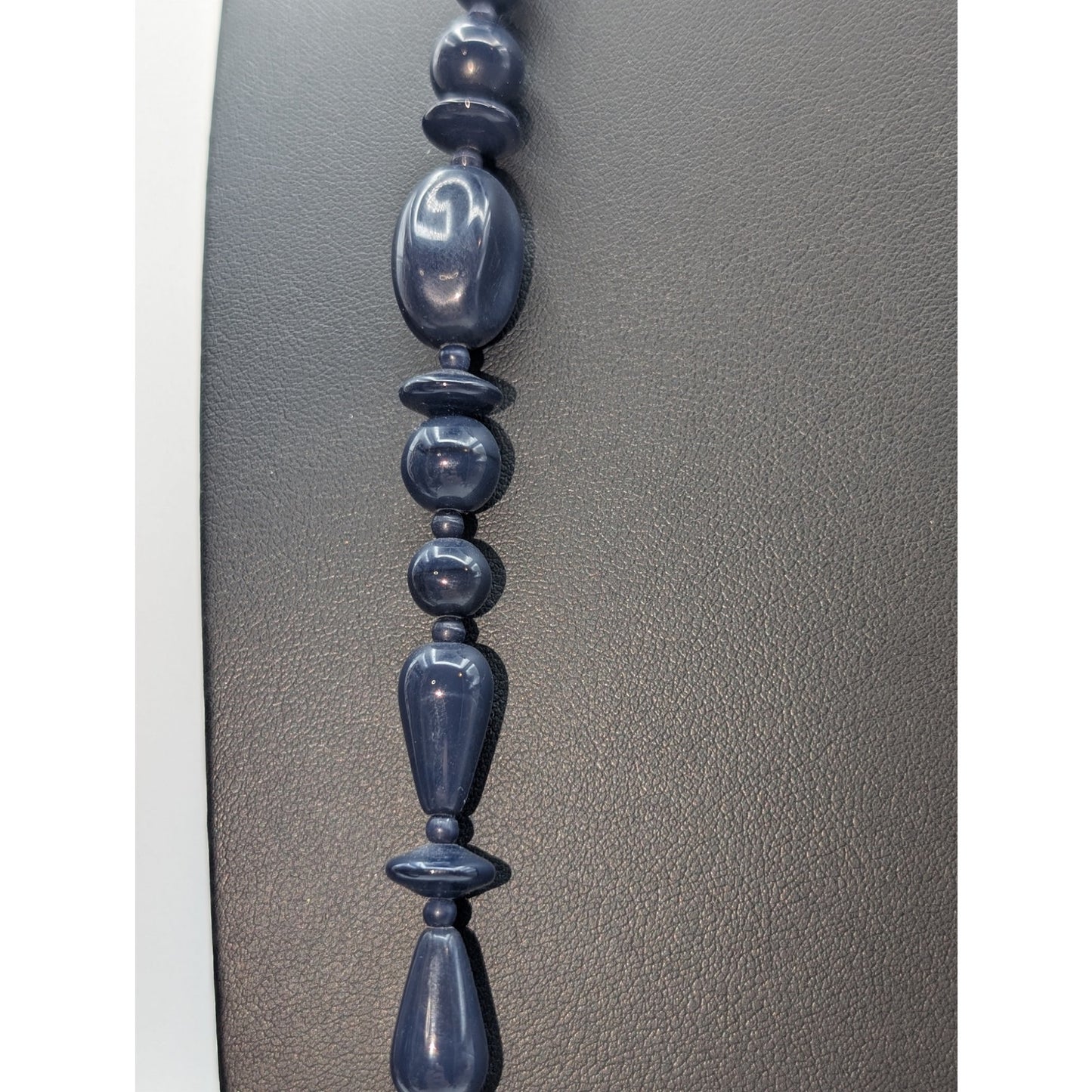 Navy Glass Multi-Shape Bead 36" Single Strand Necklace W/ Lobster Clasp