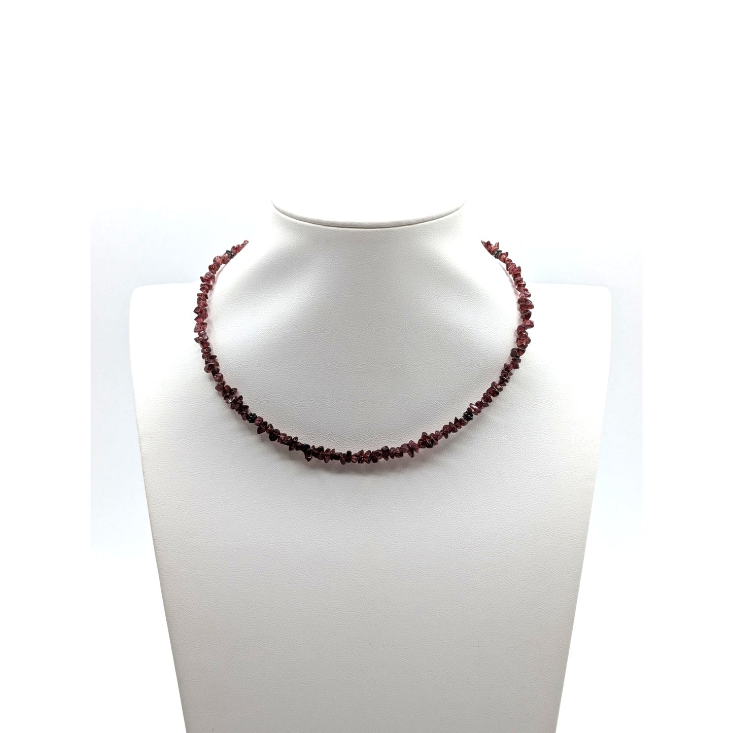 Vintage Boho Garnet Chip 925 Sterling Silver Wire Choker Adjustable Necklace