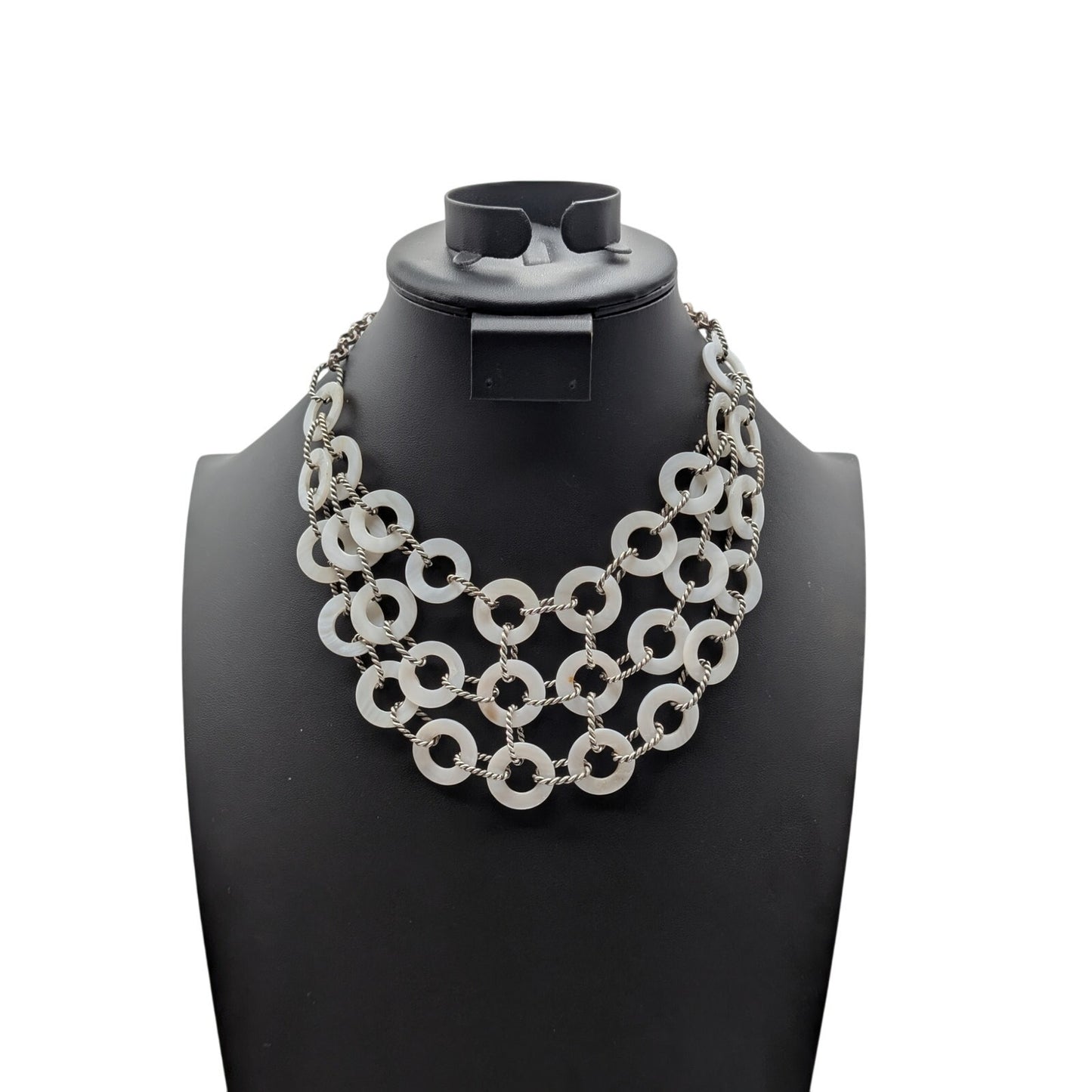 Premier Designs Shell Multi-Layer Circle Bib Silver Tone Chain 16.25" Necklace