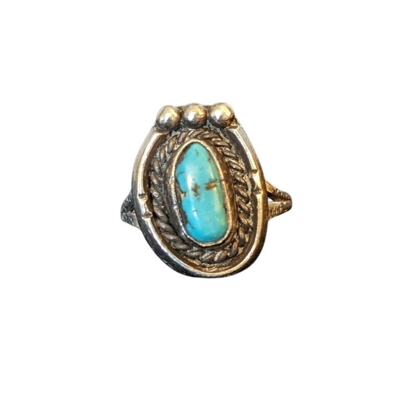 Vintage Turquoise Ring Navajo Sterling Silver Southwestern Ring Size 4