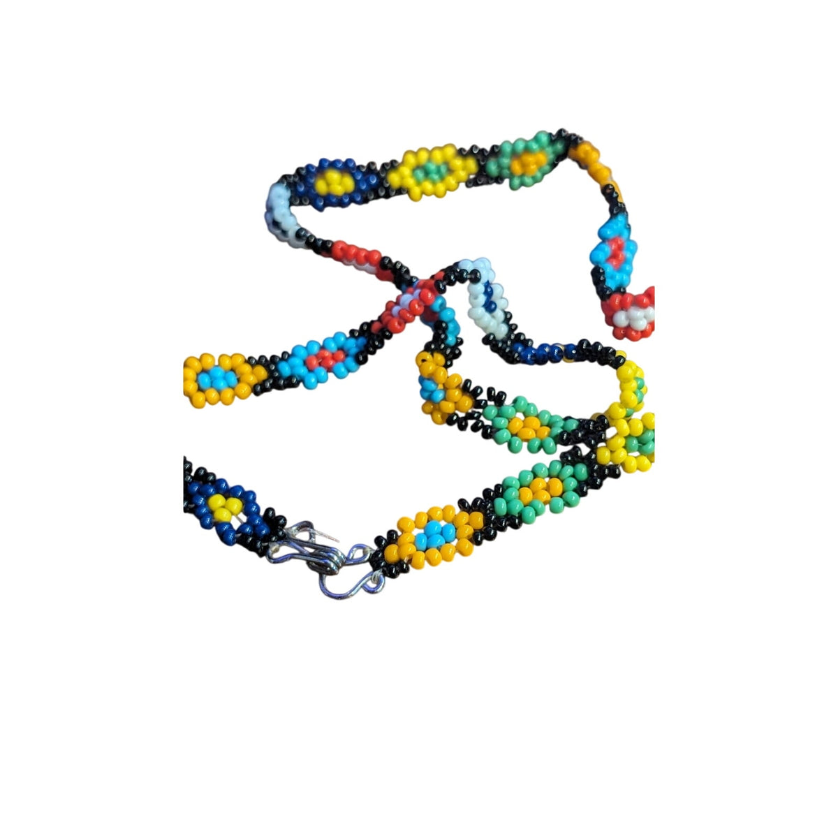 Glass Bead Ceramic Turtle Necklace & 70s Seed Bead Flower Choker