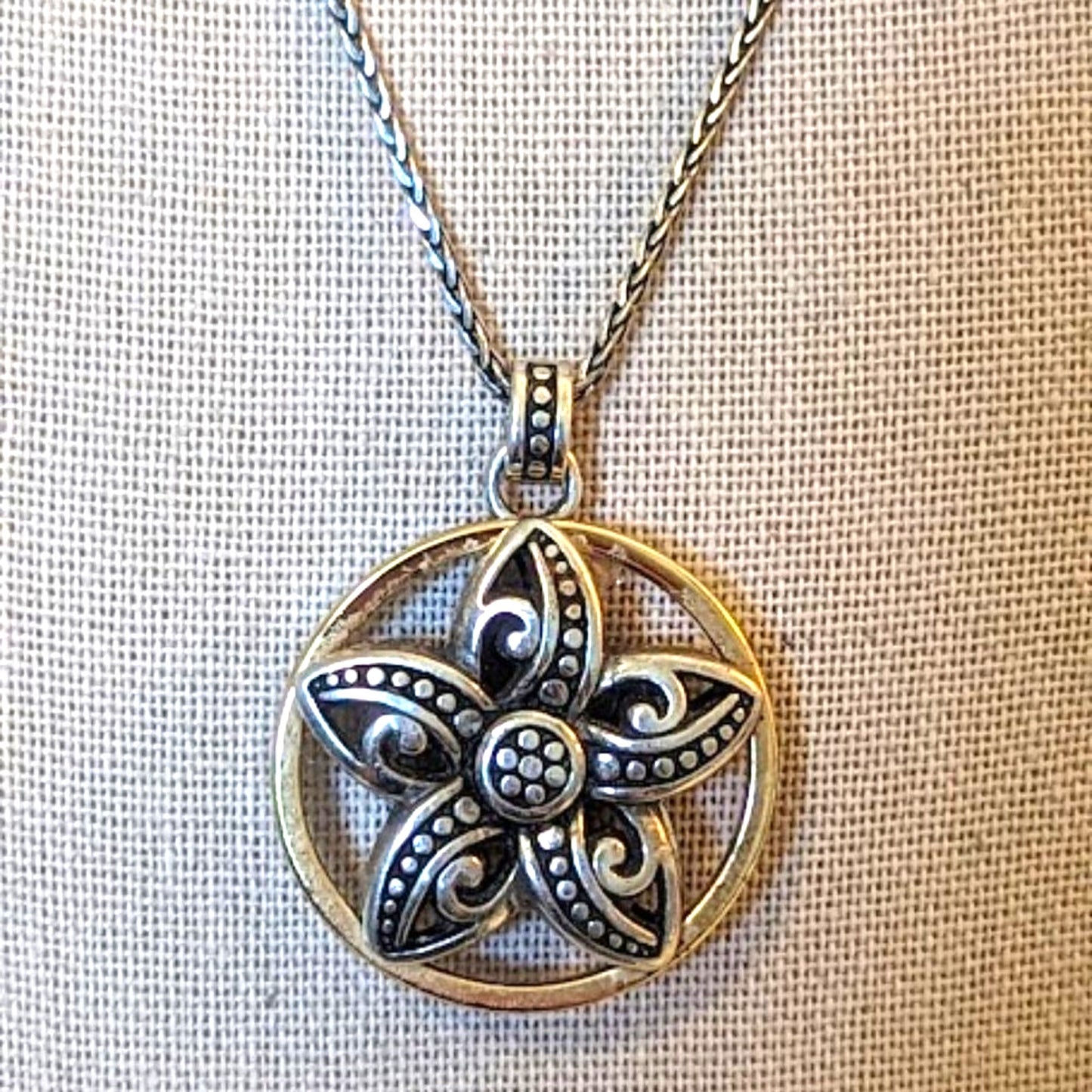 Brighton Retired Flower Star Two Toned Necklace Pendant with Crystal