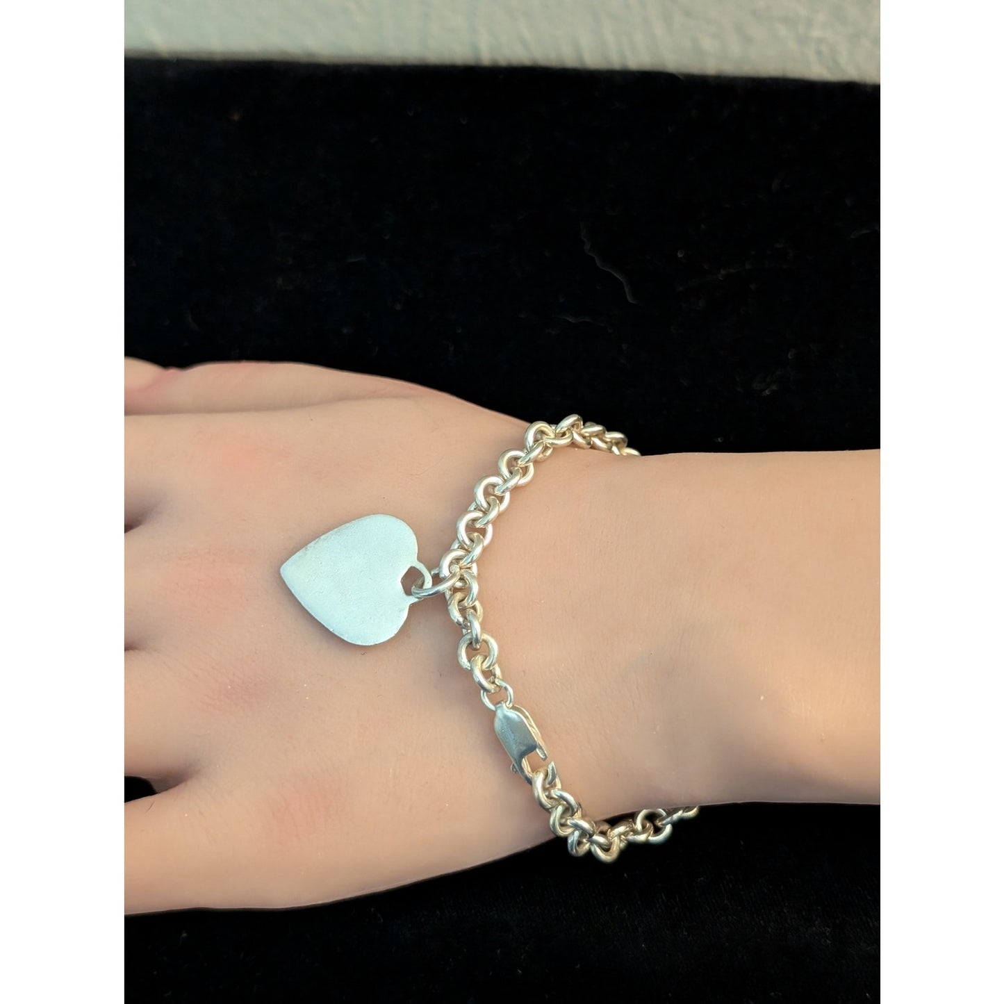 925 Sterling Silver Rolo Chain Link Heart Charm 7.5" Bracelet