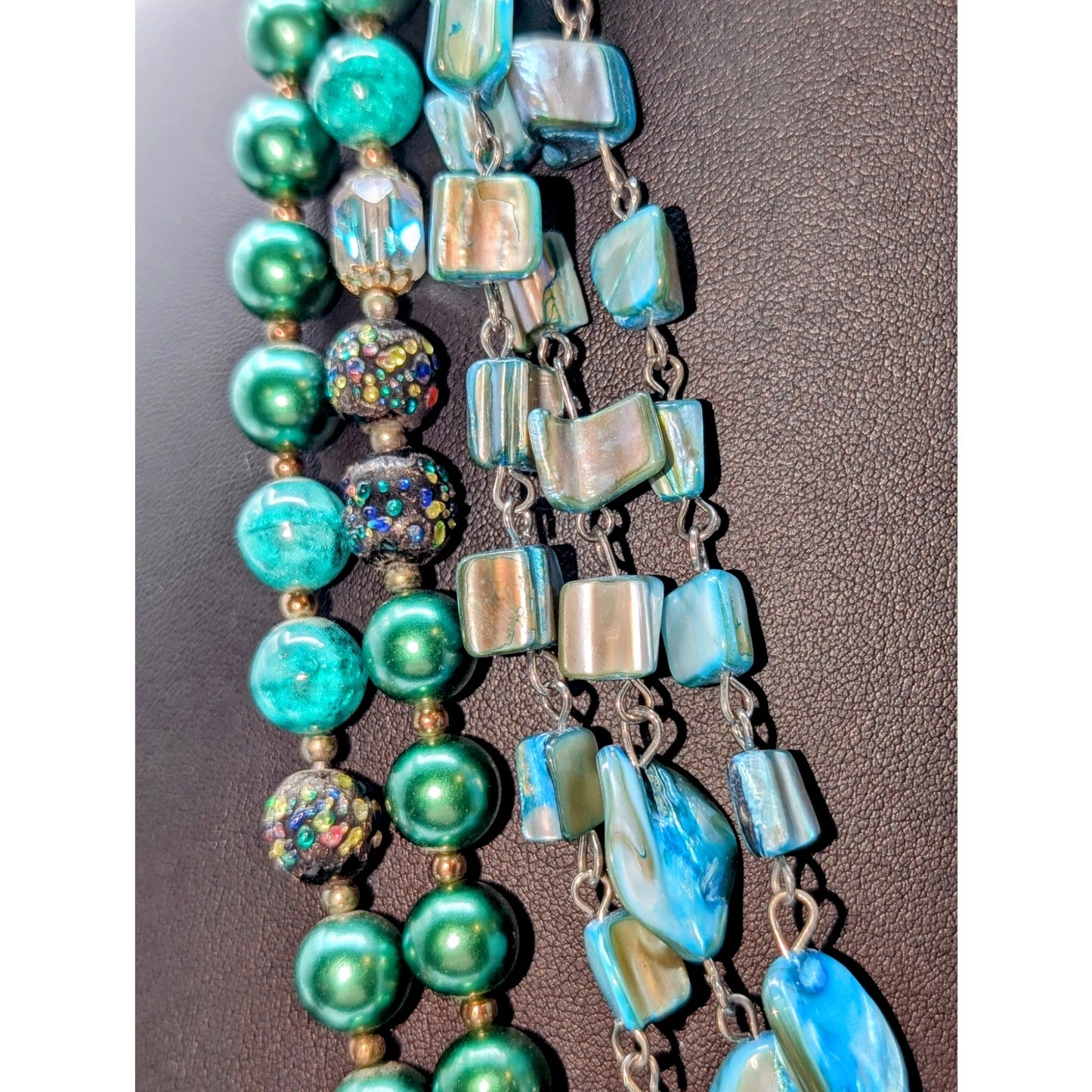 Lot of Two Green Blue Beaded Necklaces