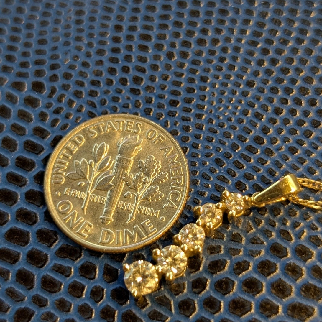 14K Yellow Gold Five Diamond Journey Pendant 18" Necklace
